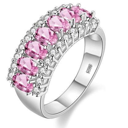 Uloveido Women's Gold Plated 7 Stones Eternity Band Ring Half Moon Design Wedding Bands with Oval CZ J501