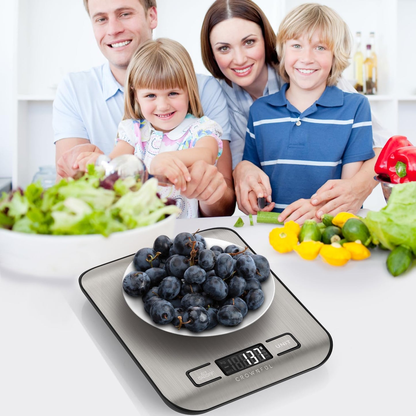 CROWNFUL Küchenwaage, 11lb/5kg Digitale Küchenwaage für Kochen und Backen, 6 Maßeinheiten mit Tara-Funktion (Batterie enthalten)