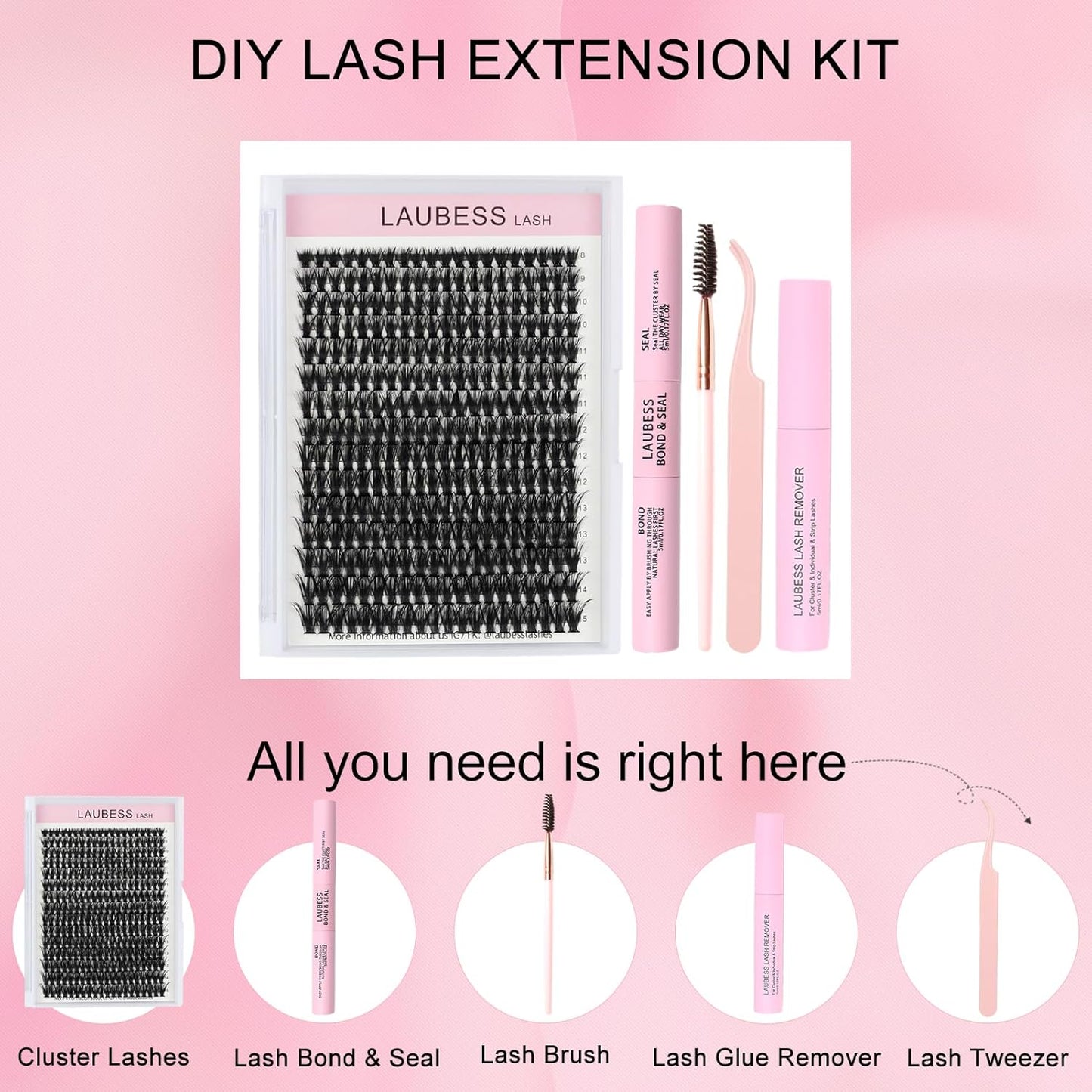 Wimpernverlängerungs-Set 20D+40D Cluster mit Kleber und Versiegelung – Wasserdichtes DIY-Wimpernverlängerungs-Set mit Pinzette (Set 20D/40D-0.07D-9-16Mix)