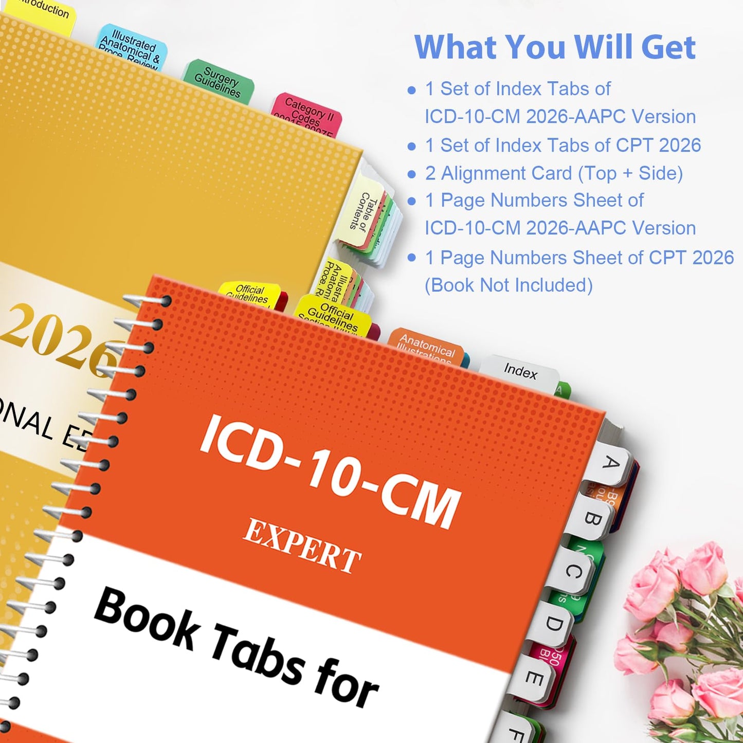 Index Tabs for CPT, AAPC Version ICD-10-CM, HCPCS Level II & ICD-10-PCS 2026, 4 Set Bundles Set (Book not Included), Color-Coded with Code Ranges, Laminated & Waterproof & Repositionable