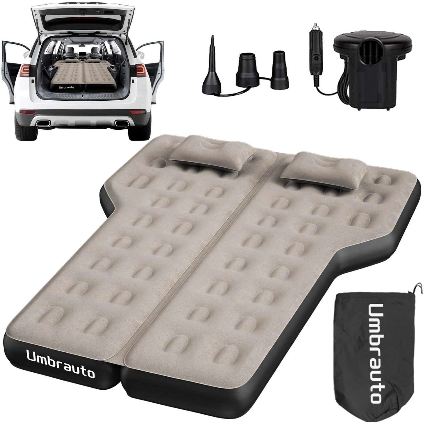 Umbrauto Car Air Mattress Backseat| Inflatable Truck Back Seat Camping Airbed for SUV Rear Seat, Blow Up Sleeping Travel Bed for Van Trunk with Pump & Pillows