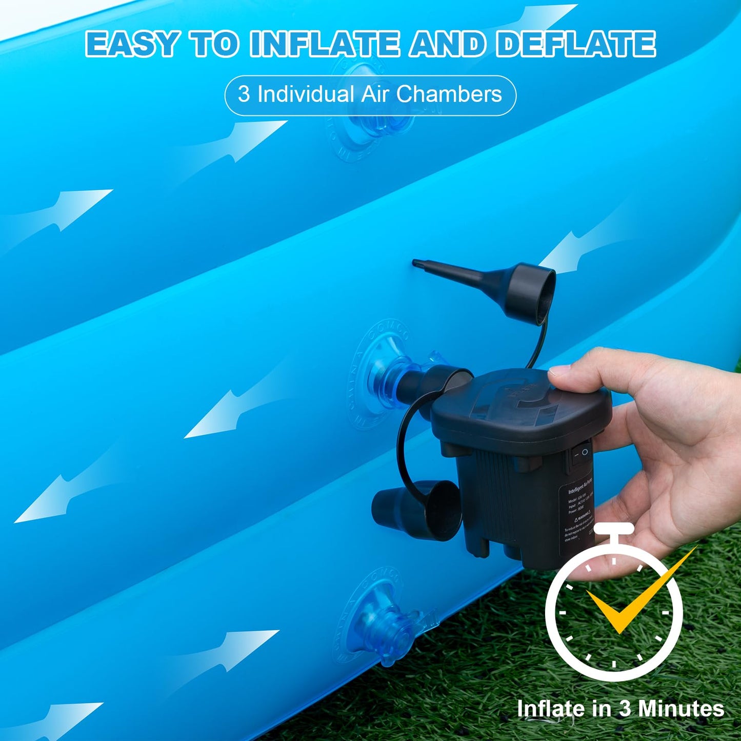 Extra Large Inflatable Pool for Adults & Kids, Family Size Blow Up Pool 165" x 76" x 22", Thickened PVC Swimming Pool with Electric Pump for Backyard Parties, Summer Fun & Outdoor Play