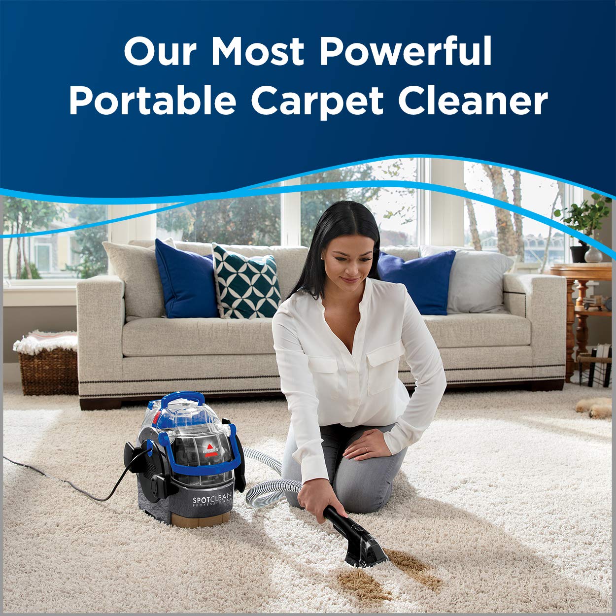 BISSELL Spotclean Professional Portable Carpet And Upholstery Deep Cleaner With Full-Sized 5.9 Amp, 5Ft Hose With 3" Tough Stain Brush, 3-In-1 Stair And Hydro-Rinse Self-Cleaning Tools, 2891B