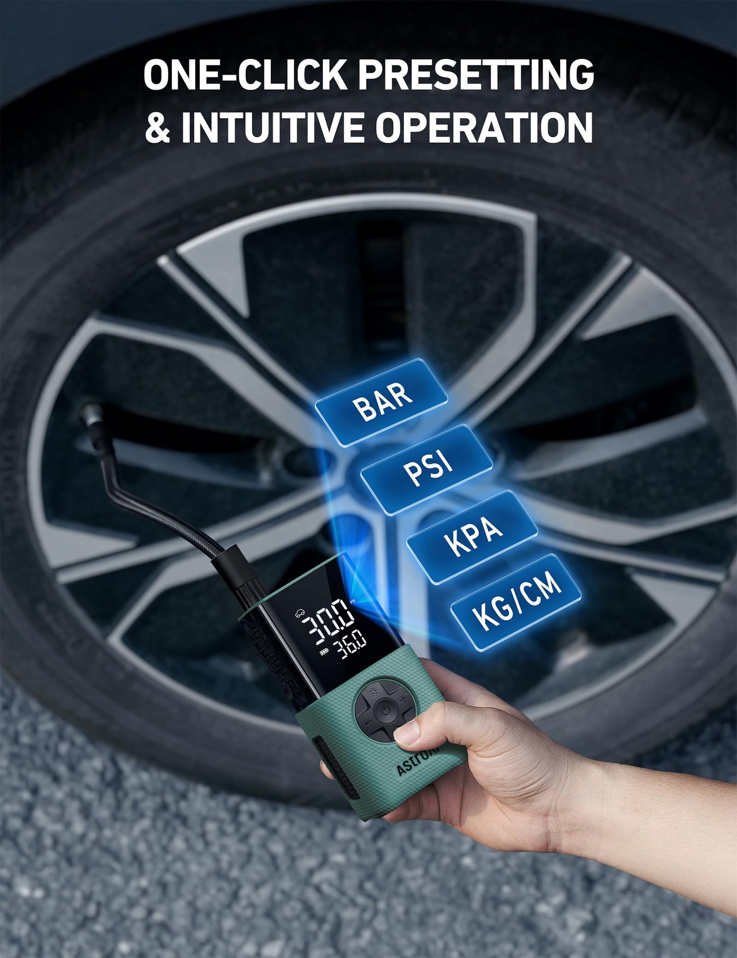 AstroAI L7 Tire Inflator Portable Air Compressor,150 PSI Cordless Mini Air Bike Auto Shut-Off Pump with Digital Display Pressure Gauge, Fast Inflation & LED Light for Car Tires,Motorcycles,Bikes,Balls