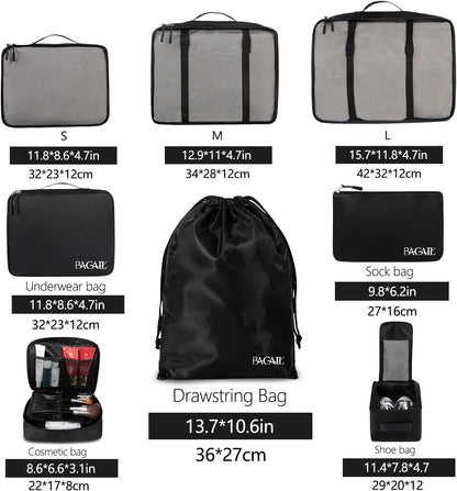 BAGAIL 8er Set Packwürfel Gepäckorganizer für Reisezubehör