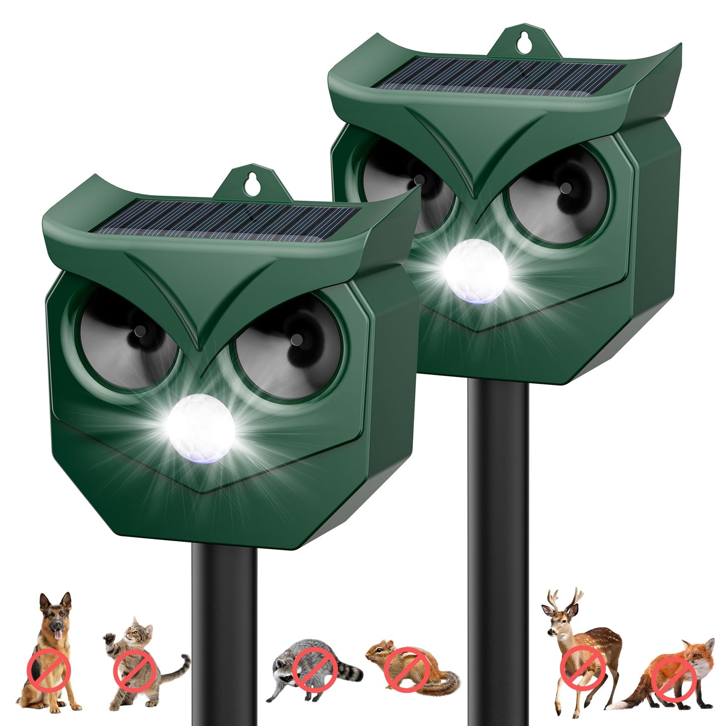 4 Pack Ultrasonic Animal Repeller with LED Strobe Lights - Outdoor Solar Powered for Squirrels, Deer, Raccoons, Rabbits, Skunks, Cats, Dogs - Protects Garden, Yard, Lawn, Farm & Crops