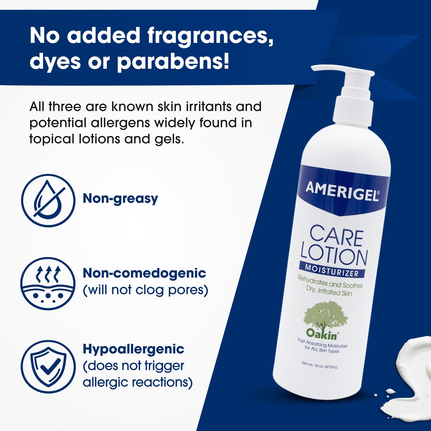 AMERIGEL Care Lotion – Hypoallergenic Moisturizer - Diabetic Skin Care - Rehydrates and Soothes Dry, Irritated Skin - 16 oz.