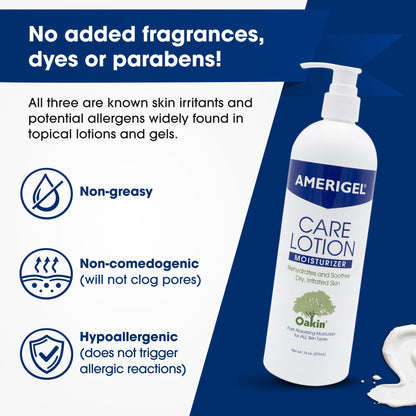 AMERIGEL Care Lotion – Hypoallergenic Moisturizer - Diabetic Skin Care - Rehydrates and Soothes Dry, Irritated Skin - 16 oz.