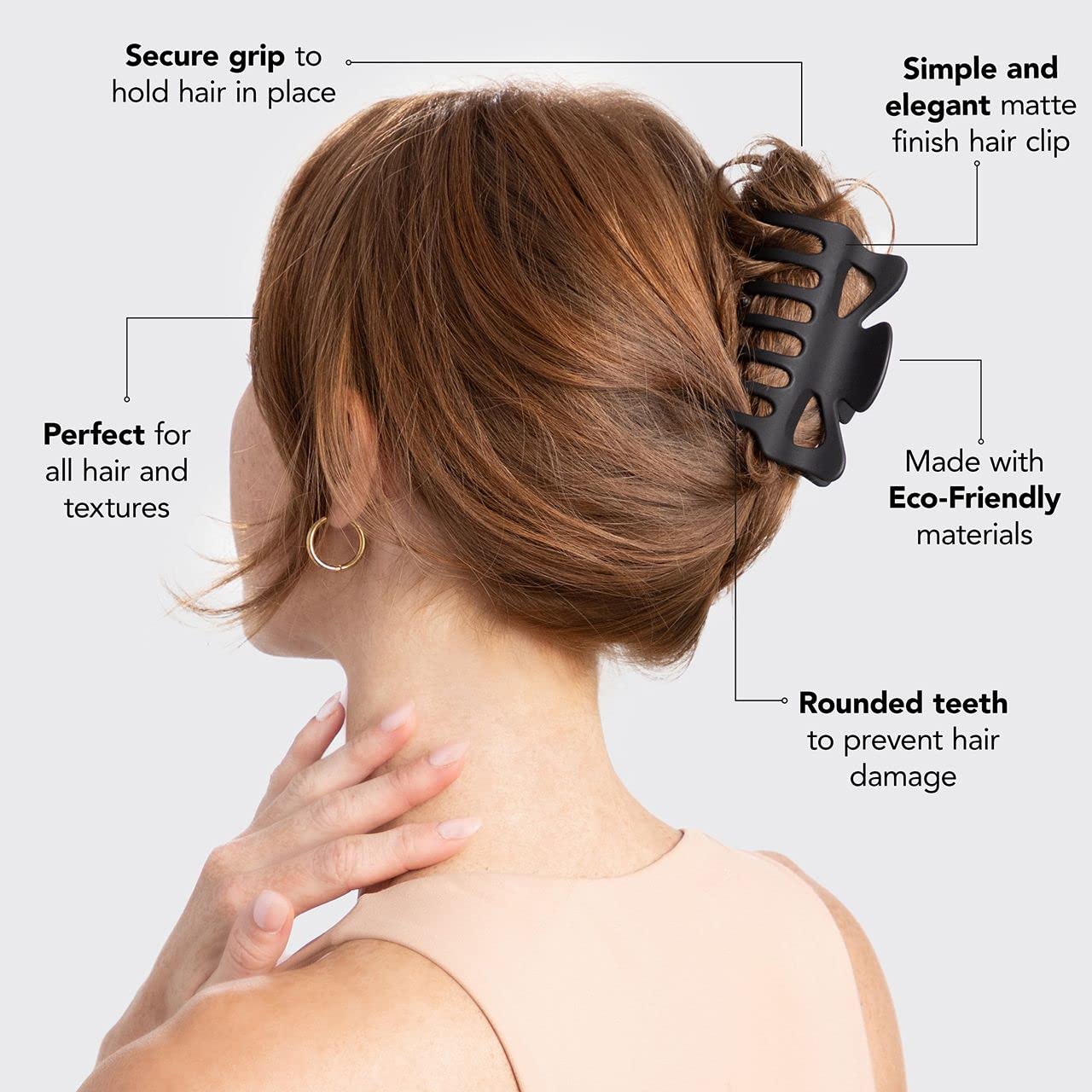 Kitsch Mittelgroße Haarspangen für Damen, starker Halt, Haarclips aus recyceltem Kunststoff für dickes Haar | Ideal für Hochsteckfrisuren, halb offene Frisuren | Ideale Geschenke für Frauen – 2 Stück, Schwarz und Schildpatt