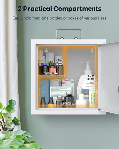 Uniclife Wall Mount Medicine Cabinet with Combination & Key Lock Locking First Aid Cabinet Lockable Medical Cabinet Large Capacity Medicine Organizer Secure Steel Wall Cabinet Metal Storage Box, White