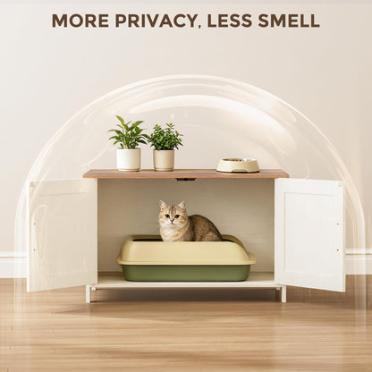 Homhedy Cat Litter Box Enclosure, Wooden Cat Washroom Furniture with Barn Door, Pet House, Fit Most of Litter Box, White