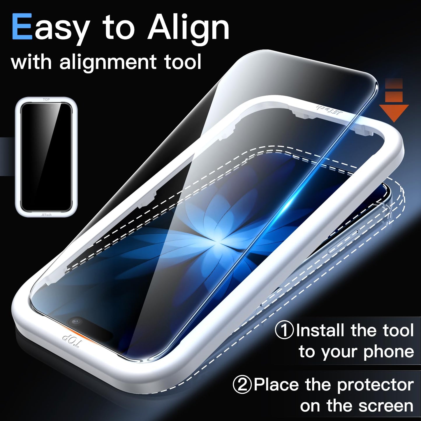 JETech Displayschutzfolie für iPhone 16 6,1 Zoll, gehärtetes Glas mit einfachem Installationstool, Case-Friendly, HD Klar, 3 Stück