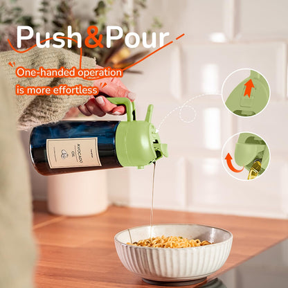 TrendPlain Botella dispensadora de aceite de oliva de 470 ml para utensilios de cocina - Dispensador y pulverizador 2 en 1 - Pulverizador de aceite de oliva con pegatinas (bloqueo de luz) - Sin BPA - Negro