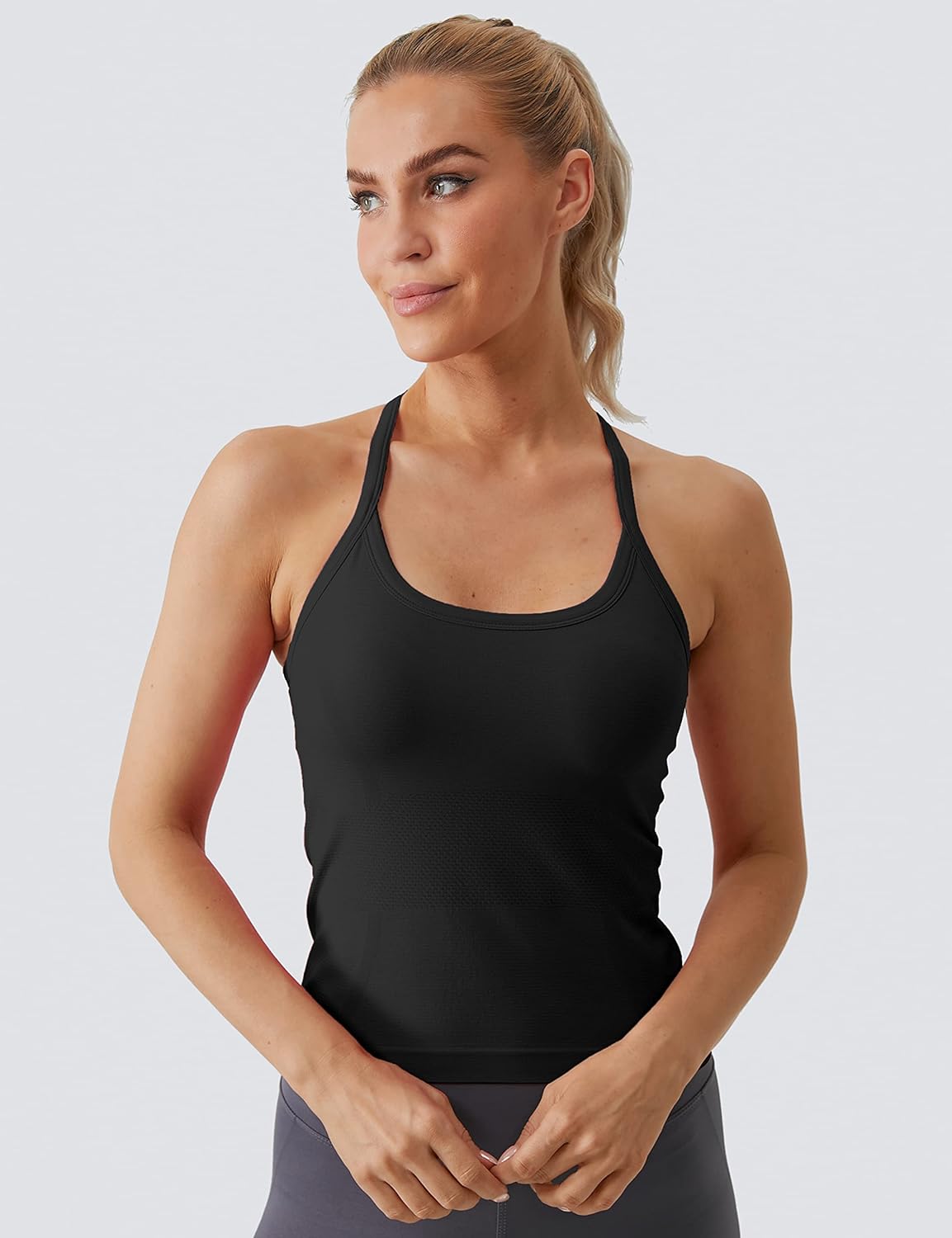 MathCat Workout Tank Tops für Damen mit integriertem BH, ärmellose Gym Tops Nahtlose Racerback Athletic Yoga Shirts