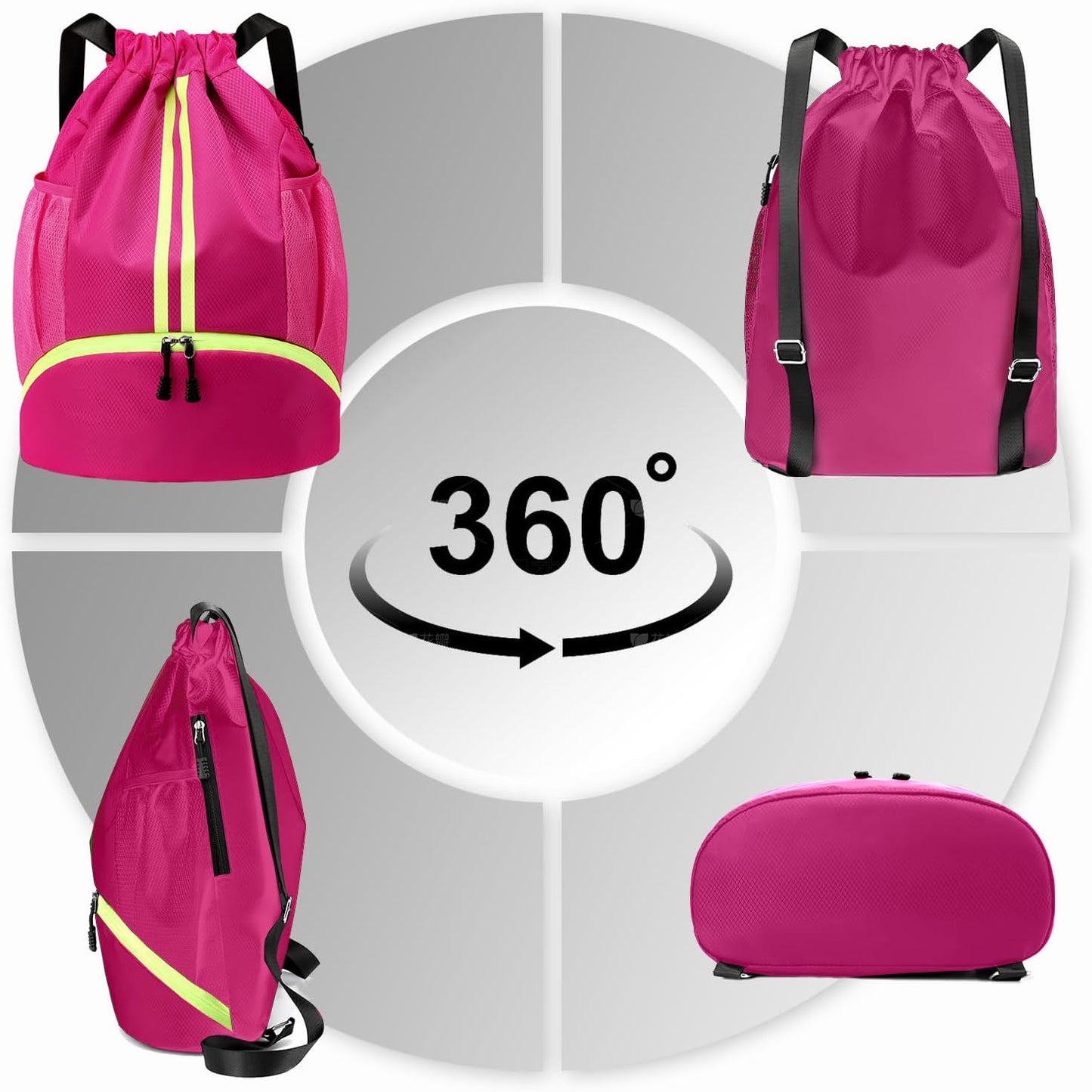Hoedia Sports-Kordelzugrucksack – Schwimm-Turnbeutel mit Schuhfach und wasserdichter Tasche für Damen und Herren