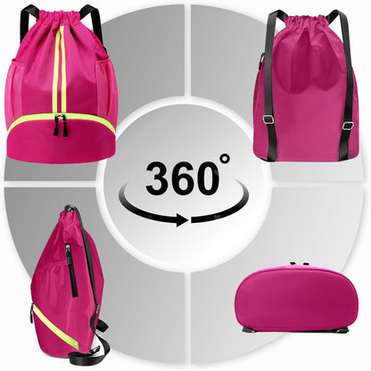 Hoedia Sports-Kordelzugrucksack – Schwimm-Turnbeutel mit Schuhfach und wasserdichter Tasche für Damen und Herren