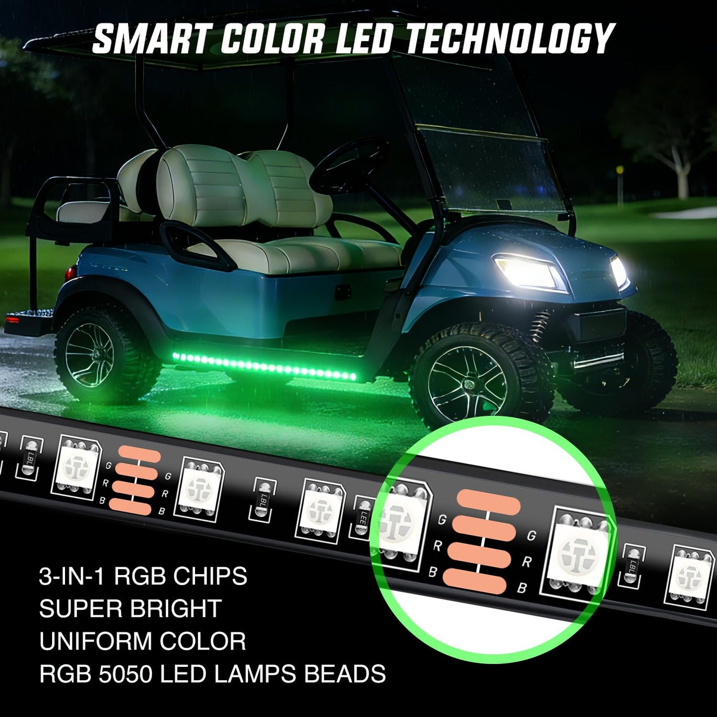 Nilight 6PCS Golf Cart Underbody Light Kit with Canopy Lights Dream Color Multi-Mode Neon Accent Lighting APP Remote Control Sound Active Music Sync IP67 Waterproof 12V-66V for EZGO Yamaha Club Car