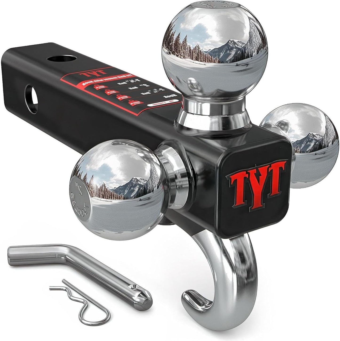 TYT Adjustable Truck Trailer Hitch for 2 inch Receiver, 6" Drop/Rise Tow Hitch with Dual Balls (2" & 2-5/16"), Compatible with Heavy-Duty Trailer Systems up to 20,000 lbs, Includes Hitch Tightener