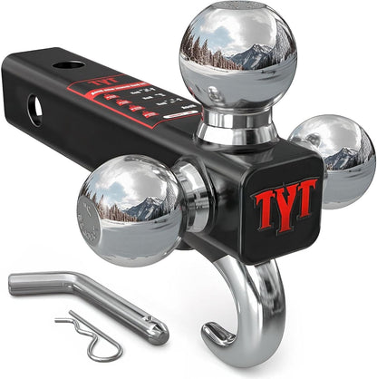 TYT Adjustable Truck Trailer Hitch for 2 inch Receiver, 6" Drop/Rise Tow Hitch with Dual Balls (2" & 2-5/16"), Compatible with Heavy-Duty Trailer Systems up to 20,000 lbs, Includes Hitch Tightener