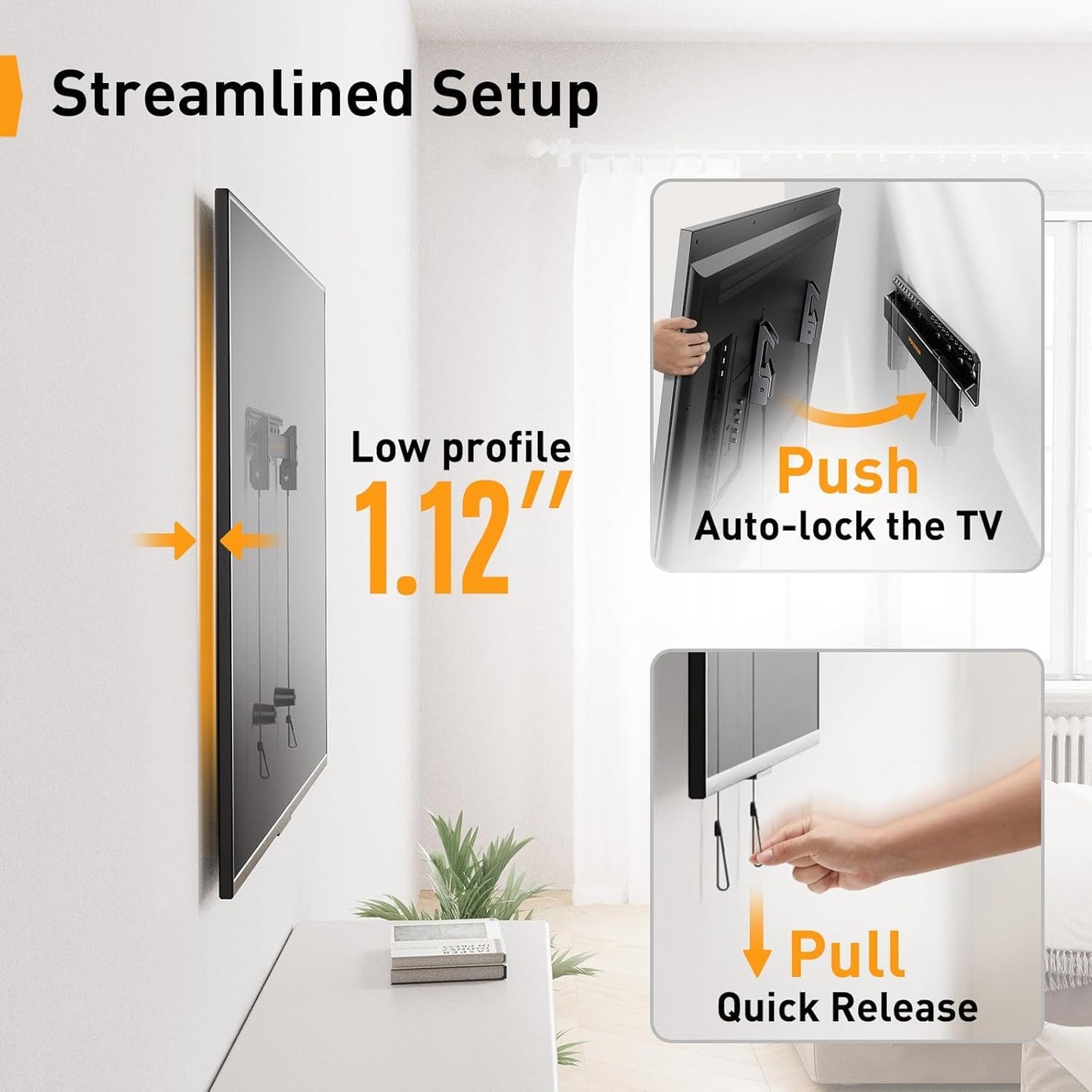 Perlegear Heavy Duty Fixed TV Wall Mount for 42"-115" TVs up to 225 lbs, Low Profile TV Mount Fits 16", 24", 32" Studs, One-Piece Bracket with Magnetic Pull Tabs, Max VESA 800x600mm