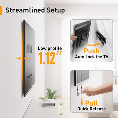 Perlegear Heavy Duty Fixed TV Wall Mount for 42"-115" TVs up to 225 lbs, Low Profile TV Mount Fits 16", 24", 32" Studs, One-Piece Bracket with Magnetic Pull Tabs, Max VESA 800x600mm