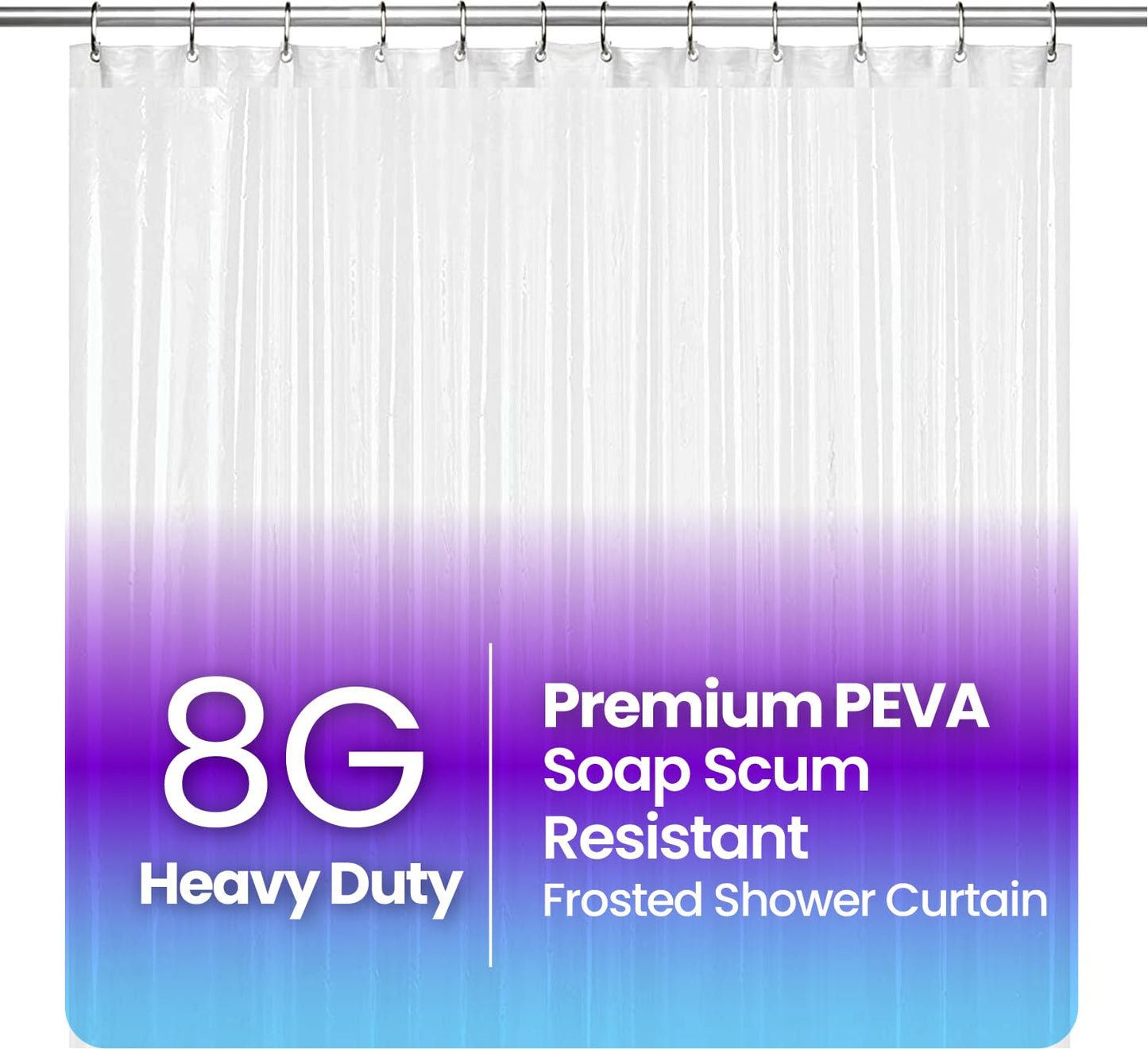 LiBa PEVA 8G Bathroom Shower Curtain Liner, 72" W x 72" H, Frosted, 8G Heavy Duty Waterproof Shower Curtain Liner