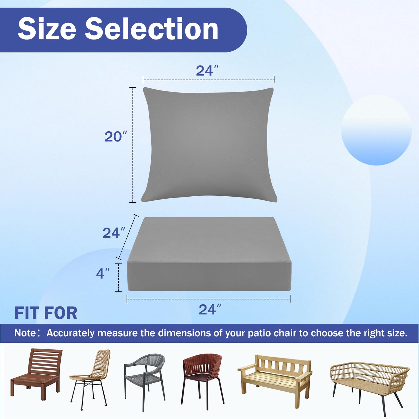 IASEAHK Outdoor Chair Cushions, 24 x 24 Inch Outdoor Cushion for Patio Furniture, Patio Chair Cushion, Waterproof & Fade Resistant Deep Patio Furniture Cushions Set with Handle and Ties, Navy Blue