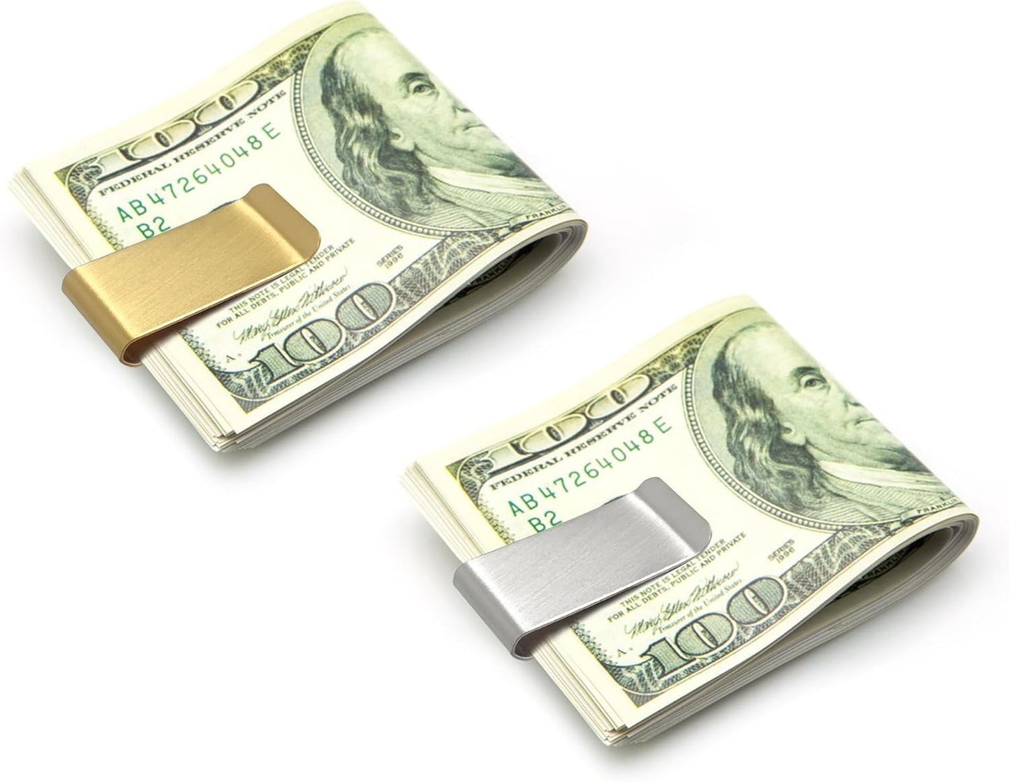 2 PCS Stainless Steel Slim Money Clips Sturdy Cash Receipt Note Clip Credit Card Wallet Bill Holders for Men and Women - Silver and Gold