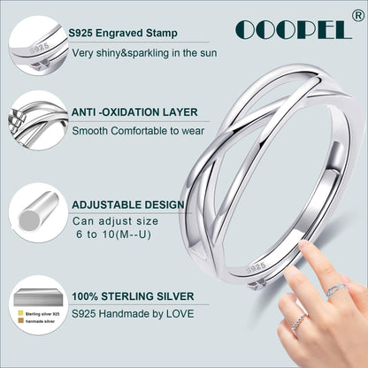 OOOPEL Sterlingsilber Verstellbarer Ring S925 Silberringe für Frauen Zirkonia Twist Liebesknoten Zarter Ring Silber Minimalistischer Offener Fingerring Silber Daumen Sterlingsilberring