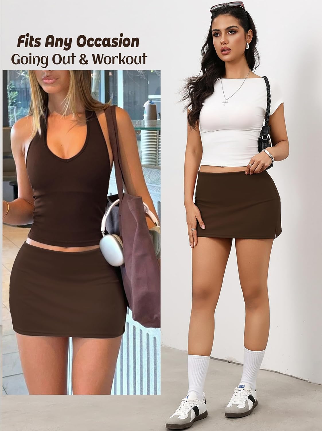 Danysu Dehnbare Mini Skorts Mid Waist Rock mit Shorts Seitenschlitz 2025 Sport Alltag Ausgeh-Outfits