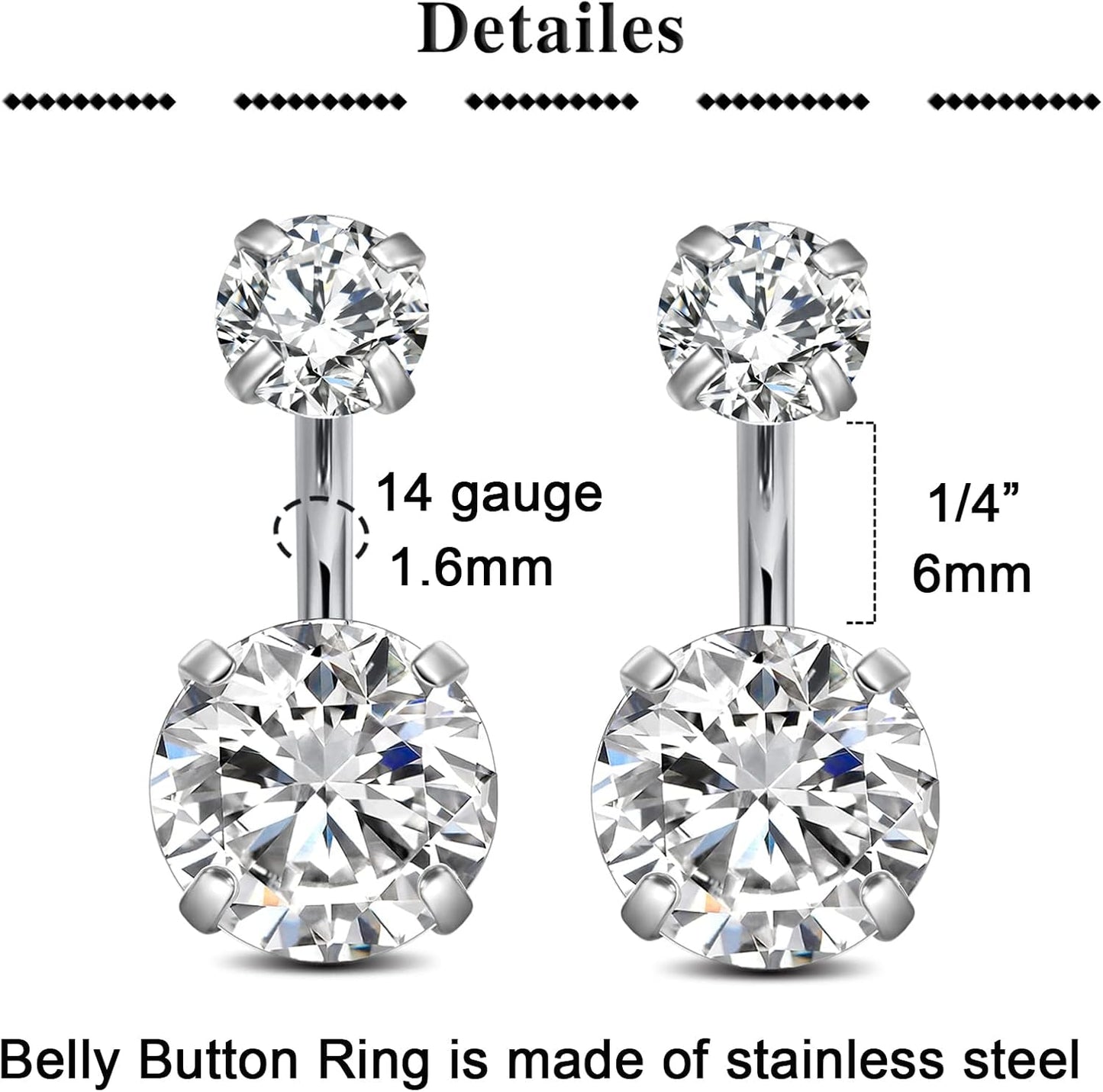 MODRSA Bauchnabelringe Chirurgenstahl Bauchnabelpiercing für Frauen Bauchnabelschmuck Silber Bauchnabelring Diamant