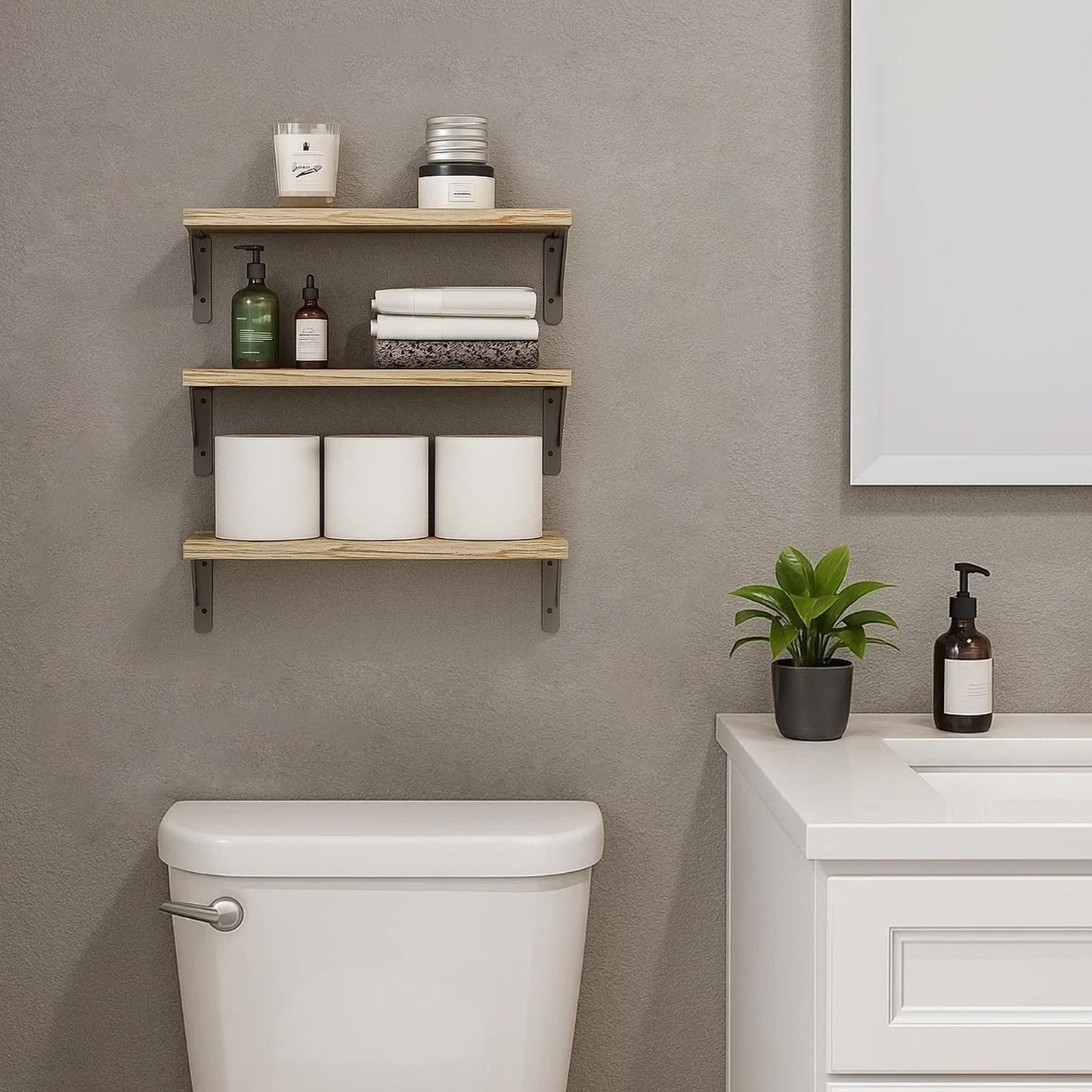 Fixwal Floating Shelves for Wall, Wood Wall Mounted Shelves for Bedroom, Bathroom, Living Room, Kitchen Storage and Decor(Brown, Set of 4, 16.5 Inch)