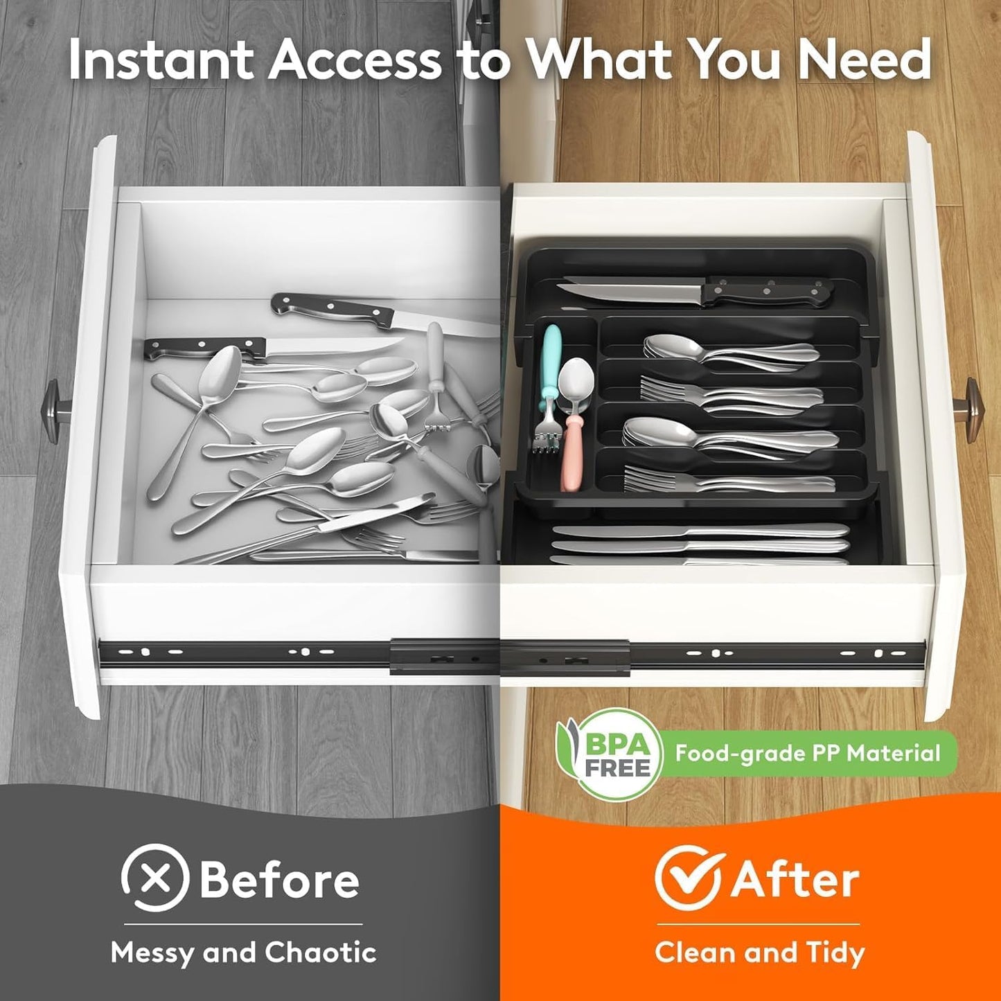 Lifewit Besteck Organizer, erweiterbarer Utensilien Organizer für die Küche, Utensilienhalter, verstellbarer Besteckkasten Schubladen Organizer für Löffel, Messer, Küchen Organizer und Aufbewahrung, Schwarz