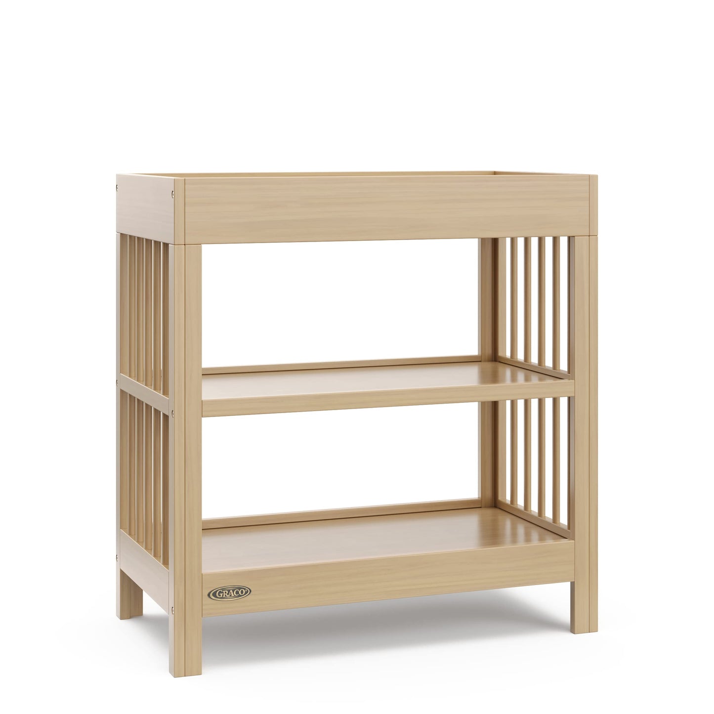 Graco Teddi Changing Table with Water-Resistant Changing Pad (Driftwood) - GREENGUARD Gold Certified, Includes Bonus Water-Resistant Changing Pad with Safety Strap, 2 Shelves, Easy-to-Match