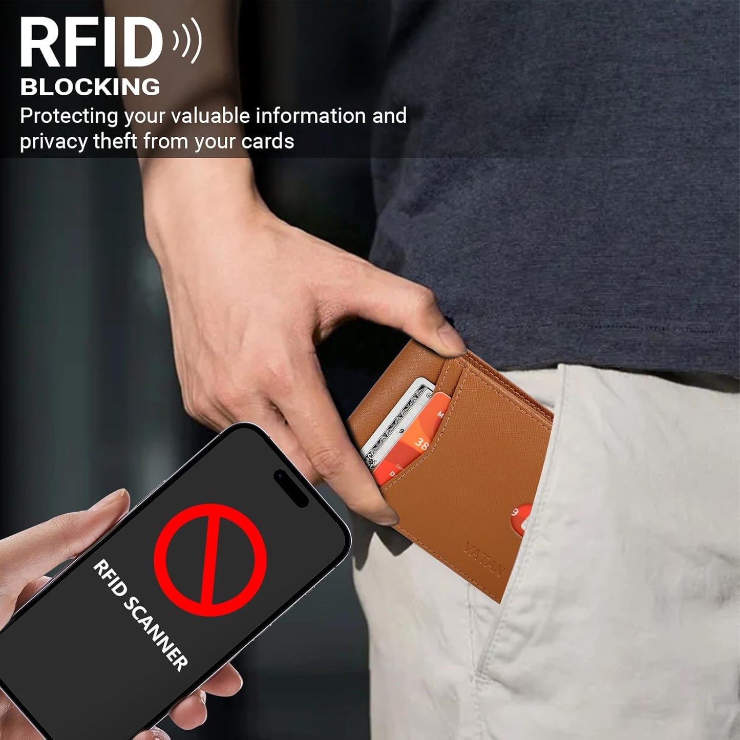VATAN Herren Slim Wallet RFID Schutz Leder Kreditkartenetui für 15 Karten, Bifold Minimalistisches Dünnes Portemonnaie mit 2 Ausweisfenstern und Geldscheinfach, mit Geschenkbox (Carbon Fiber Schwarz)