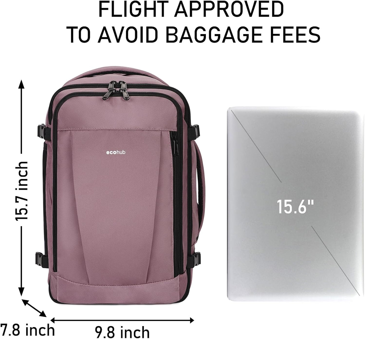 ECOHUB 16'' Reise-Rucksack Handgepäck Unterseat-Rucksack Persönlicher Gegenstand Flugzeug-Reisetasche mit 13 Taschen Handgepäck Flaschenhalter USB-Ladeanschluss Casual Daypack für Frauen Männer Schwarz
