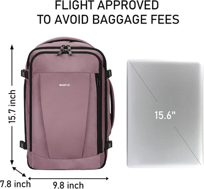 ECOHUB 16'' Reise-Rucksack Handgepäck Unterseat-Rucksack Persönlicher Gegenstand Flugzeug-Reisetasche mit 13 Taschen Handgepäck Flaschenhalter USB-Ladeanschluss Casual Daypack für Frauen Männer Schwarz
