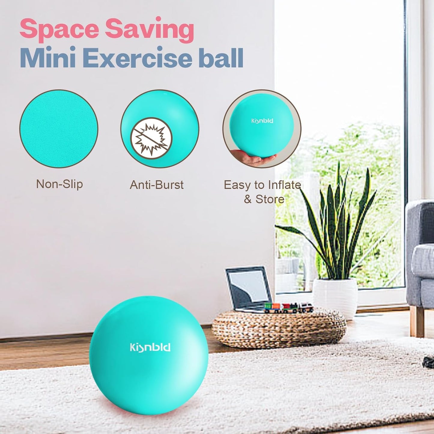 kisnbld Kleiner Gymnastikball, 9 Zoll Mini Pilates Ball, Anti-Burst und Rutschfester Mini Yoga Ball für Stabilität, Fitness, Physiotherapie, Dehnung und Rumpfkrafttraining zu Hause, im Fitnessstudio und Büro