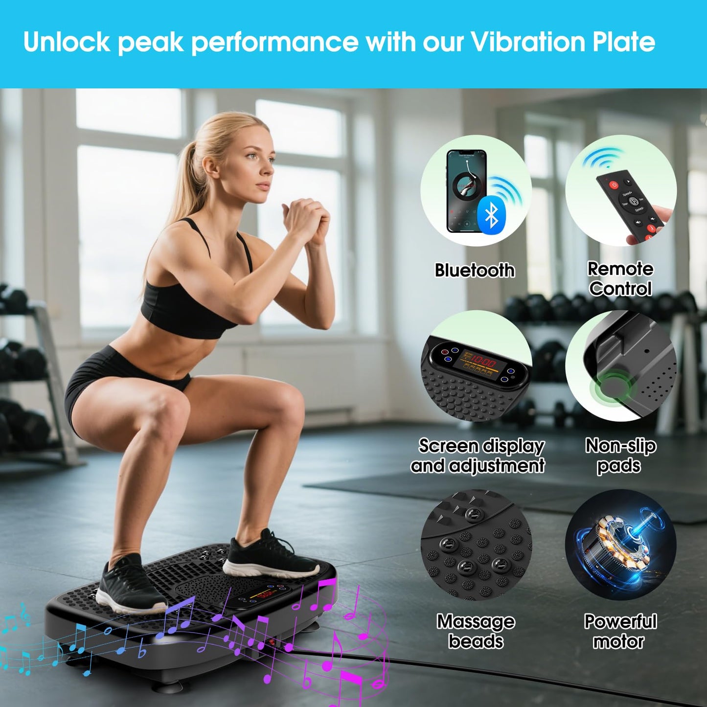 SoftGym Waver Vibration Plate Exercise Machine for Lymphatic Drainage Weight Loss,120 Speed Levels Vibrating Platform with Resistance Bands,Full-Body Workout Equipment for Muscle Activation