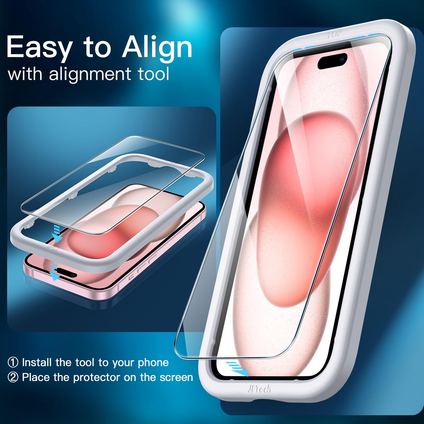 JETech Displayschutzfolie für iPhone 16 6,1 Zoll, gehärtetes Glas mit einfachem Installationstool, Case-Friendly, HD Klar, 3 Stück