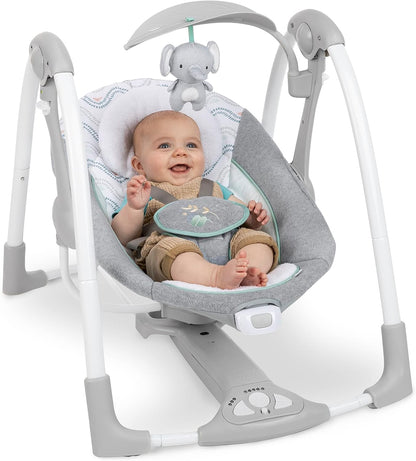 Ingenuity ConvertMe 2-in-1 Kompakte tragbare automatische Babyschaukel & Babysitz, batteriebetriebene Vibrationen, Naturgeräusche, 0-9 Monate 2,7-9 kg (Raylan)