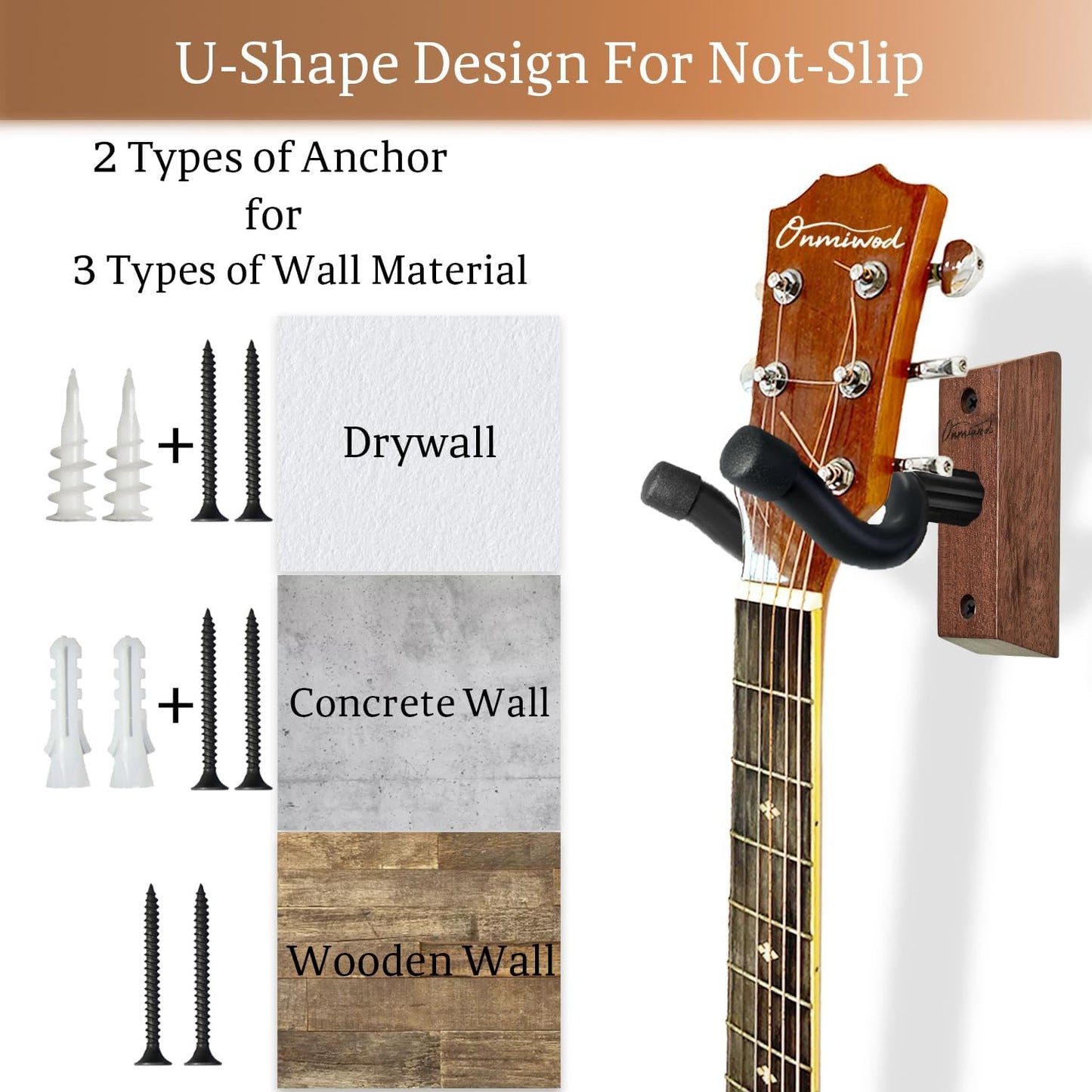 Gitarren-Wandhalterung, 2er-Pack, Gitarrenbügel aus schwarzem Nussbaumholz, U-förmige Gitarren-Wandhalterung, Gitarrenhalter-Hakenständer für Akustik-, E-Gitarre, Banjo,, Bass, Geschenk für Gitarristen, Männer, Jungen
