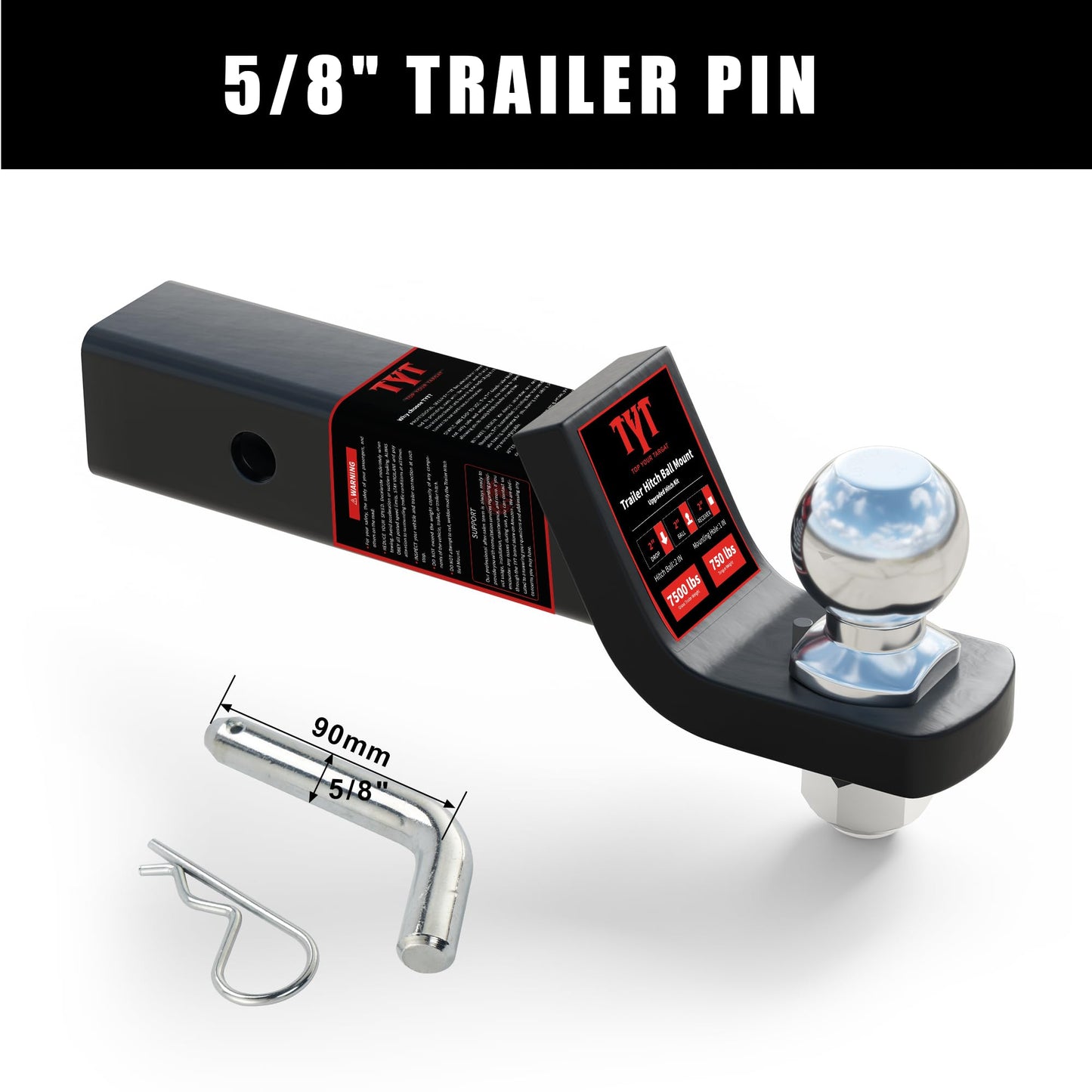TYT Adjustable Truck Trailer Hitch for 2 inch Receiver, 6" Drop/Rise Tow Hitch with Dual Balls (2" & 2-5/16"), Compatible with Heavy-Duty Trailer Systems up to 20,000 lbs, Includes Hitch Tightener