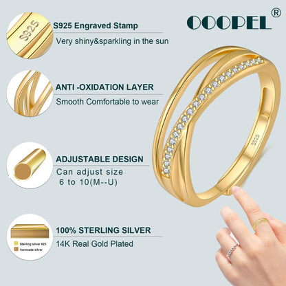 OOOPEL Sterlingsilber Verstellbarer Ring S925 Silberringe für Frauen Zirkonia Twist Liebesknoten Zarter Ring Silber Minimalistischer Offener Fingerring Silber Daumen Sterlingsilberring