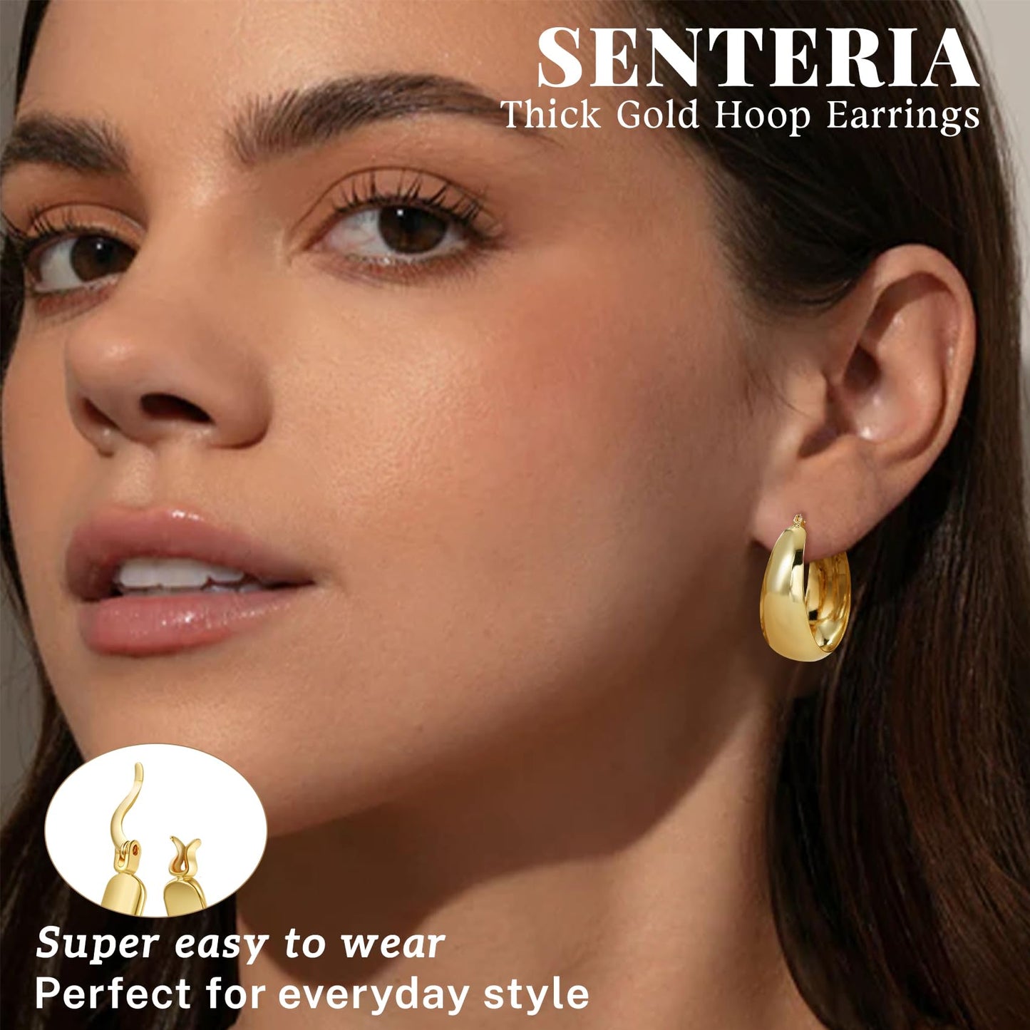 Senteria Dicke, klobige, vergoldete Creolen für Frauen, hypoallergene, 14K vergoldete Creolen, leichte, große goldene Creolen für Frauen, 30 MM