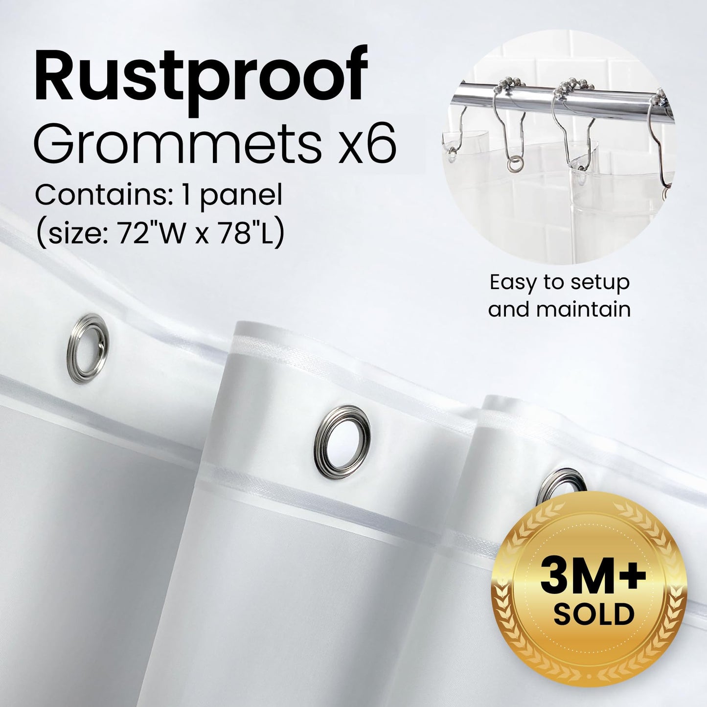 LiBa PEVA 8G Bathroom Shower Curtain Liner, 72" W x 72" H, Frosted, 8G Heavy Duty Waterproof Shower Curtain Liner