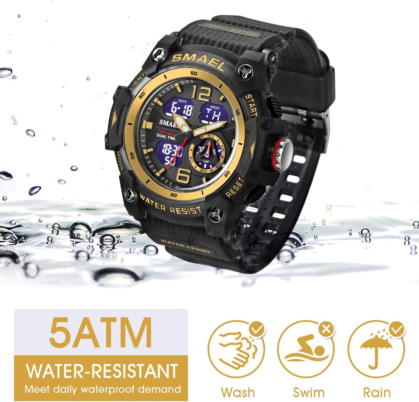 Herren Digitaluhr, Sportuhren für Männer Outdoor Militär Digital Analog Stoppuhr Wasserdicht Multifunktionale Armbanduhr