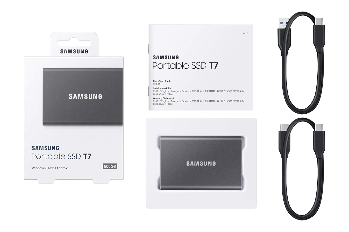 Samsung T7 Portable SSD, 1TB External Solid State Drive, Speeds Up to 1,050MB/s, USB 3.2 Gen 2, Reliable Storage for Gaming, Students, Professionals, MU-PC1T0T/AM, Gray