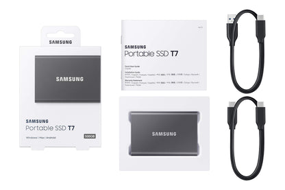 Samsung T7 Portable SSD, 1TB External Solid State Drive, Speeds Up to 1,050MB/s, USB 3.2 Gen 2, Reliable Storage for Gaming, Students, Professionals, MU-PC1T0T/AM, Gray