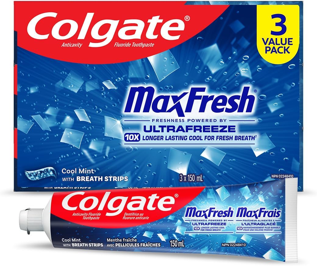 Colgate MaxFresh Cool Mint Gel Toothpaste - Fluoride Whitening Formula with Enamel Protection for a Fresh Clean Smile - Dentifrice for Daily Oral Care 150ml, 3 pack